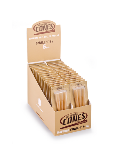 Natural Pre Rolled Cones® Brown Small 1¼ 6pcs. - Displays contains 32 Blister Packs