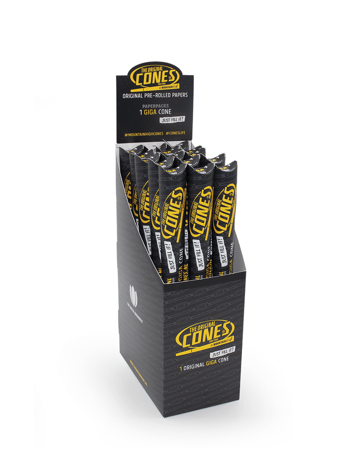 Original Pre Rolled Cones® White Giga 1pc. - Display contains 15 Paper Packs