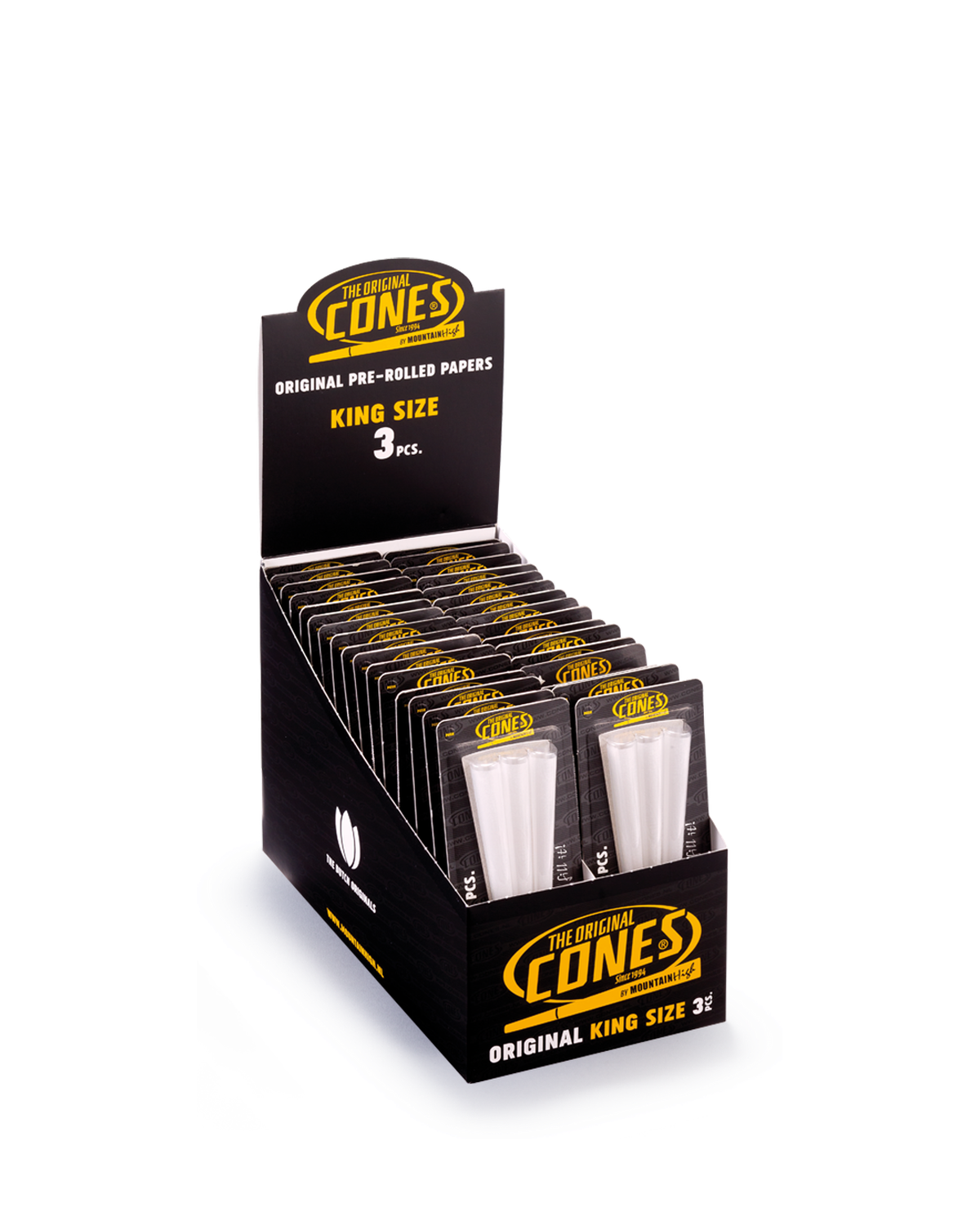 Original Pre Rolled Cones® White King Size 3pcs. - Display contains 32 Blister Packs
