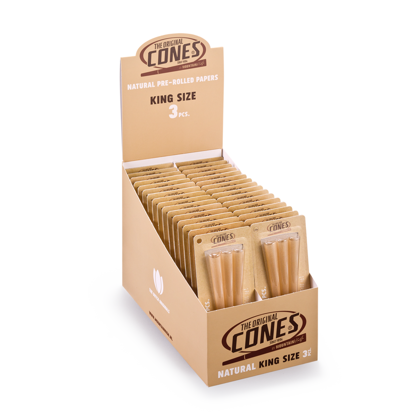 Natural pre rolled Cones® Brown King Size 3pcs. - Display contains 32 blister packs