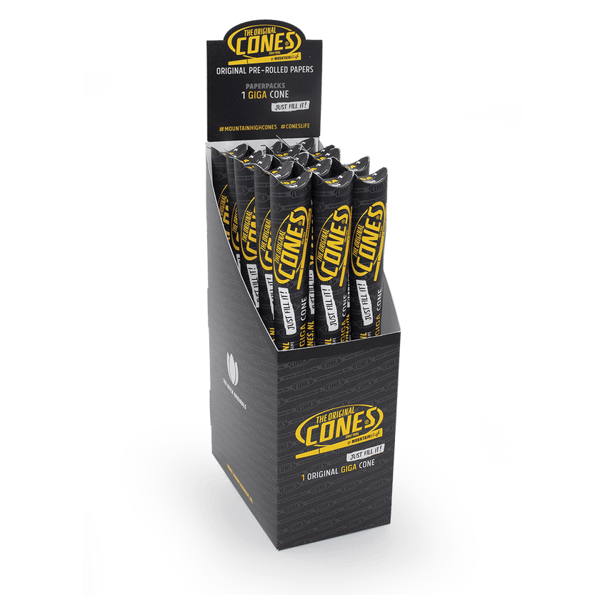 Original Pre Rolled Cones® White Giga 1pc. - Display contains 15 paper packs