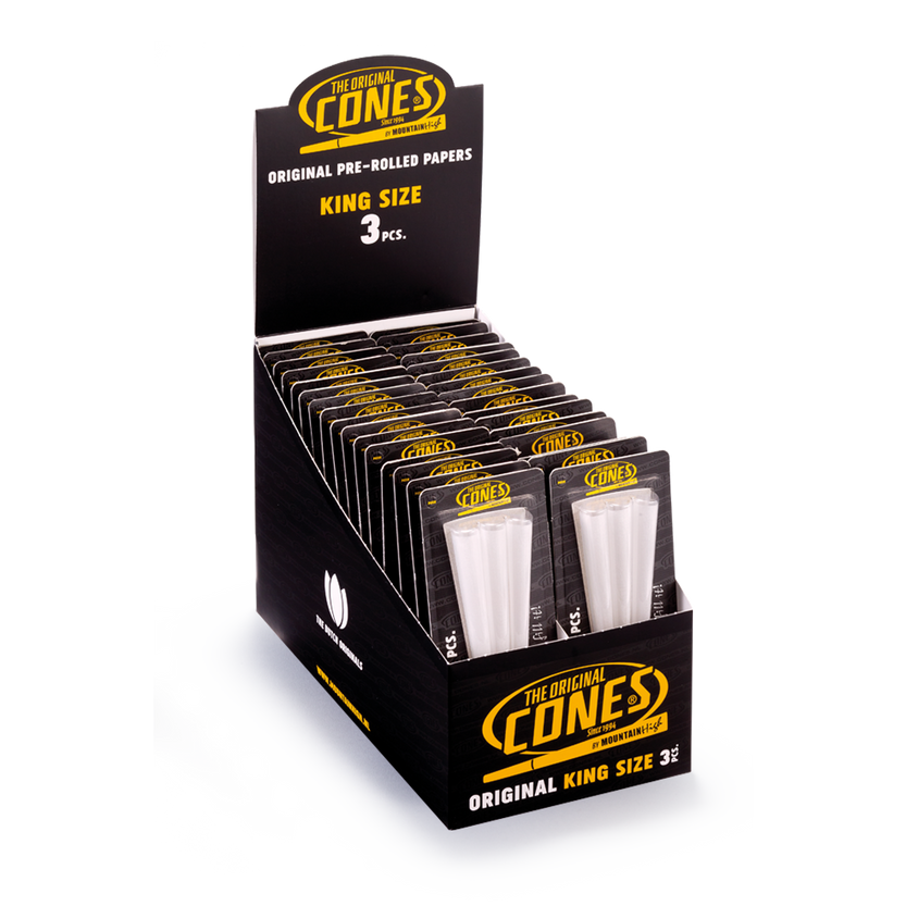 Original Pre Rolled Cones® White King Size 3pcs. - Display contains 32 blister packs.