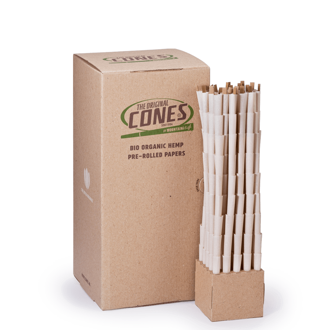 Bio Organic Hemp Pre Rolled Cones® Hanf klein 1¼ 84/26 – Schachtel enthält 900 Stück.